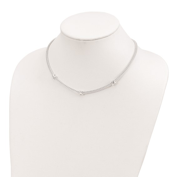 Sterling Silver Mesh with X's w/1in extension Necklace