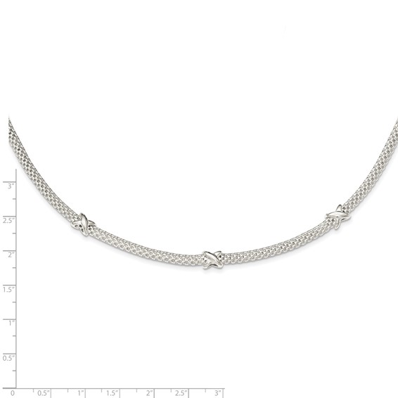 Sterling Silver Mesh with X's w/1in extension Necklace