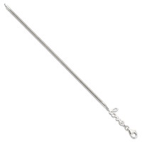 Sterling Silver Polished Snake Chain Bracelet with Love, 7.5" view 2