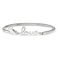 Sterling Silver Polished Snake Chain Bracelet with Love, 7.5" view 3