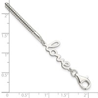 Sterling Silver Polished Snake Chain Bracelet with Love, 7.5" view 5