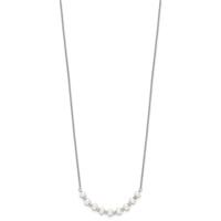 Sterling Silver Polished & Beaded 3-4mm Semi-round Freshwater Cultured Pearl Curved Necklace, 16.5" view 2