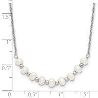 Sterling Silver Polished & Beaded 3-4mm Semi-round Freshwater Cultured Pearl Curved Necklace, 16.5" view 3