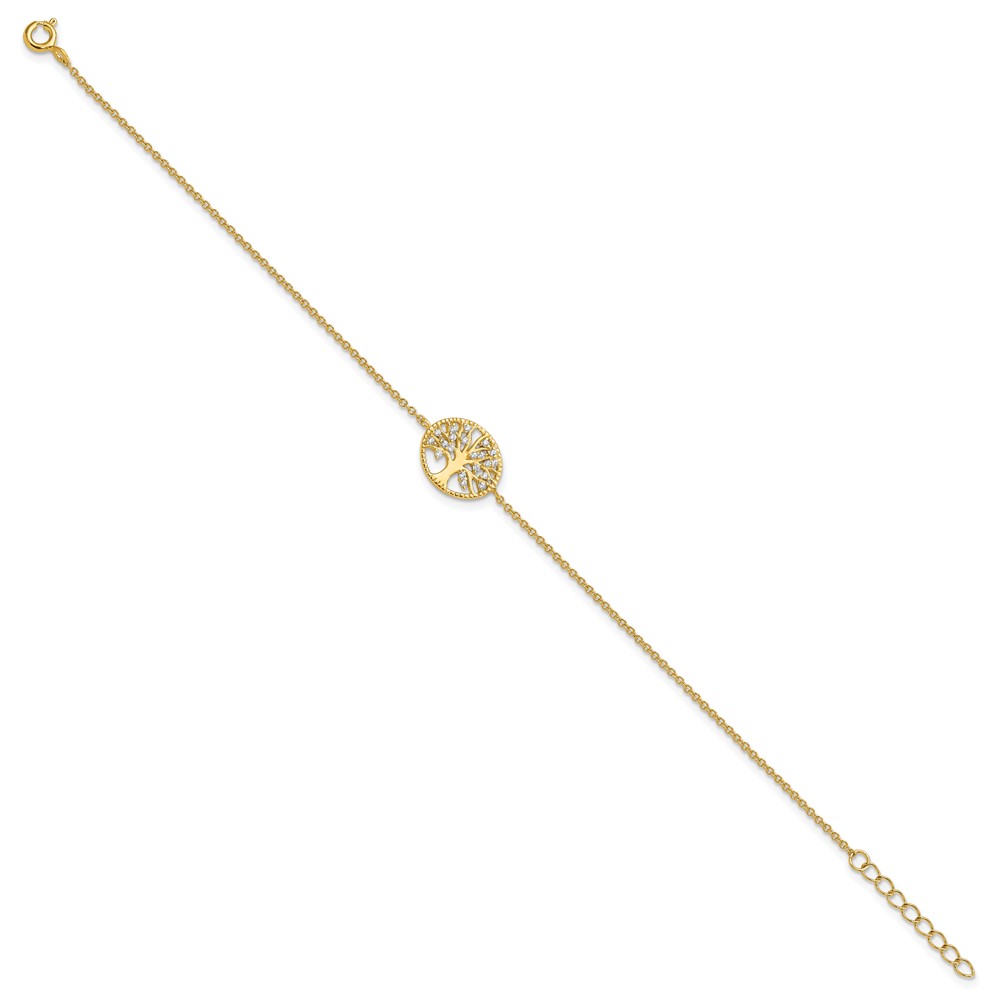 Sterling Silver Polished Gold-plated Tree with CZ Bracelet (QG3965-7)