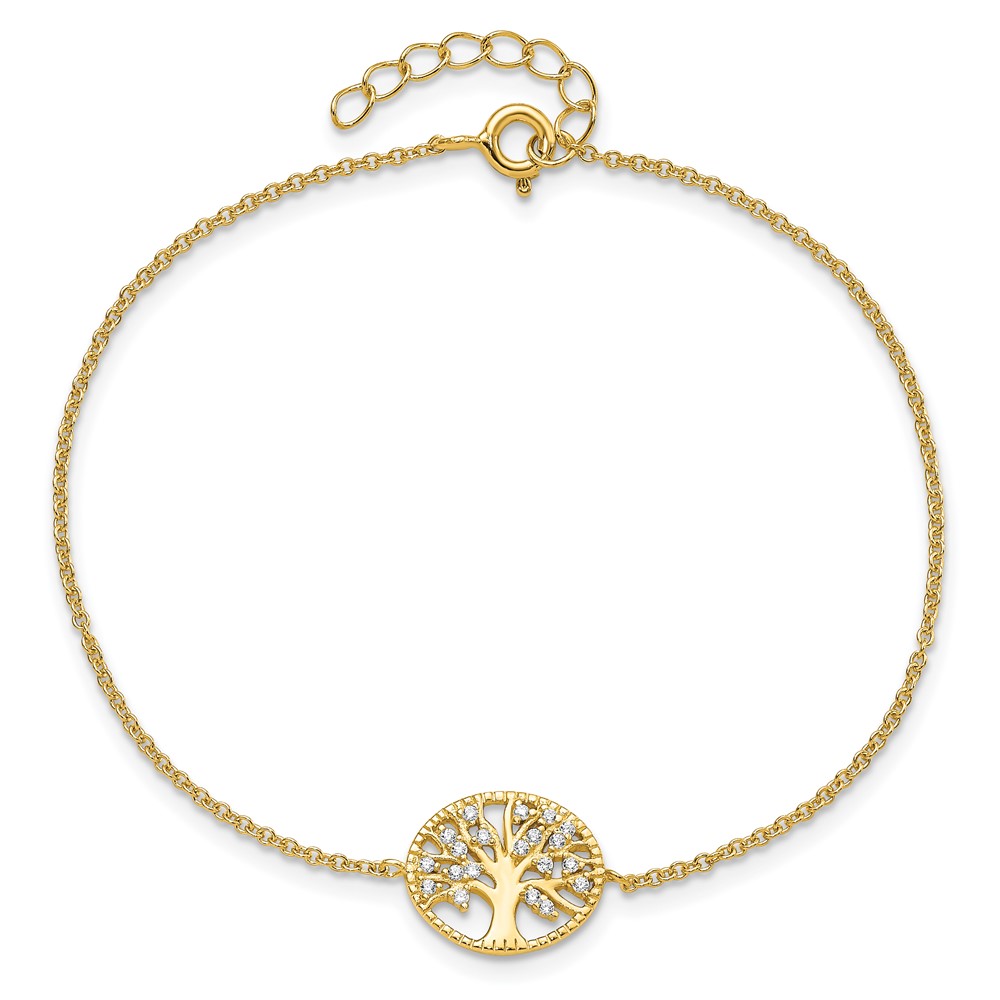 Sterling Silver Polished Gold-plated Tree with CZ Bracelet (QG3965-7)