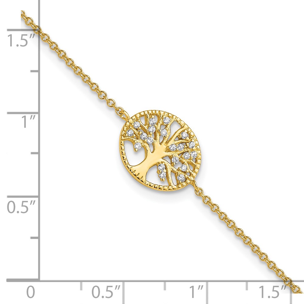 Sterling Silver Polished Gold-plated Tree with CZ Bracelet (QG3965-7)