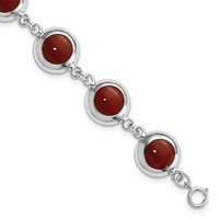 Sterling Silver Polished Round Red Synthetic Coral Bracelet view 1