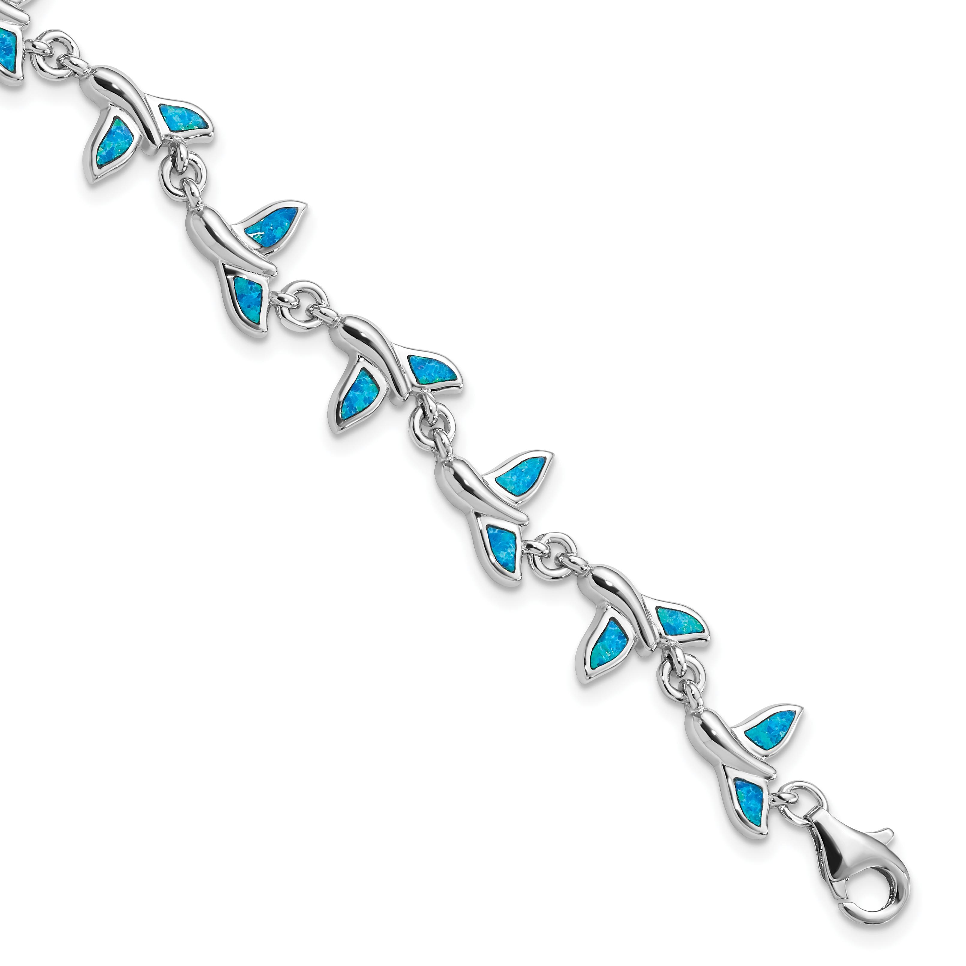 Sterling Silver Rhodium-Plated Whale Tail 7.75 inch Bracelet (QG3988-7.75)
