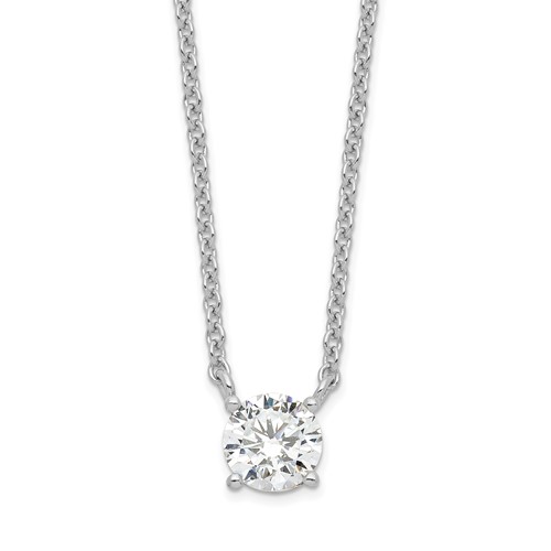 Sterling Silver Rhodium-plated Polished 7mm Round CZ Necklace with 1 Inch Extension, 16.5"