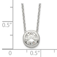 Sterling Silver Polished Bezel-set 9mm Round CZ Necklace, 18" view 3