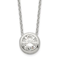 Sterling Silver Polished Bezel-set 9mm Round CZ Necklace, 18" view 1