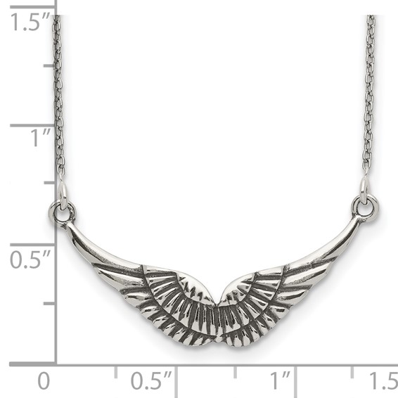 Sterling Silver Polished and Antiqued Wings Necklace