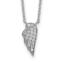 Sterling Silver Rhodium-plated CZ Wing Necklace, 18" view 1