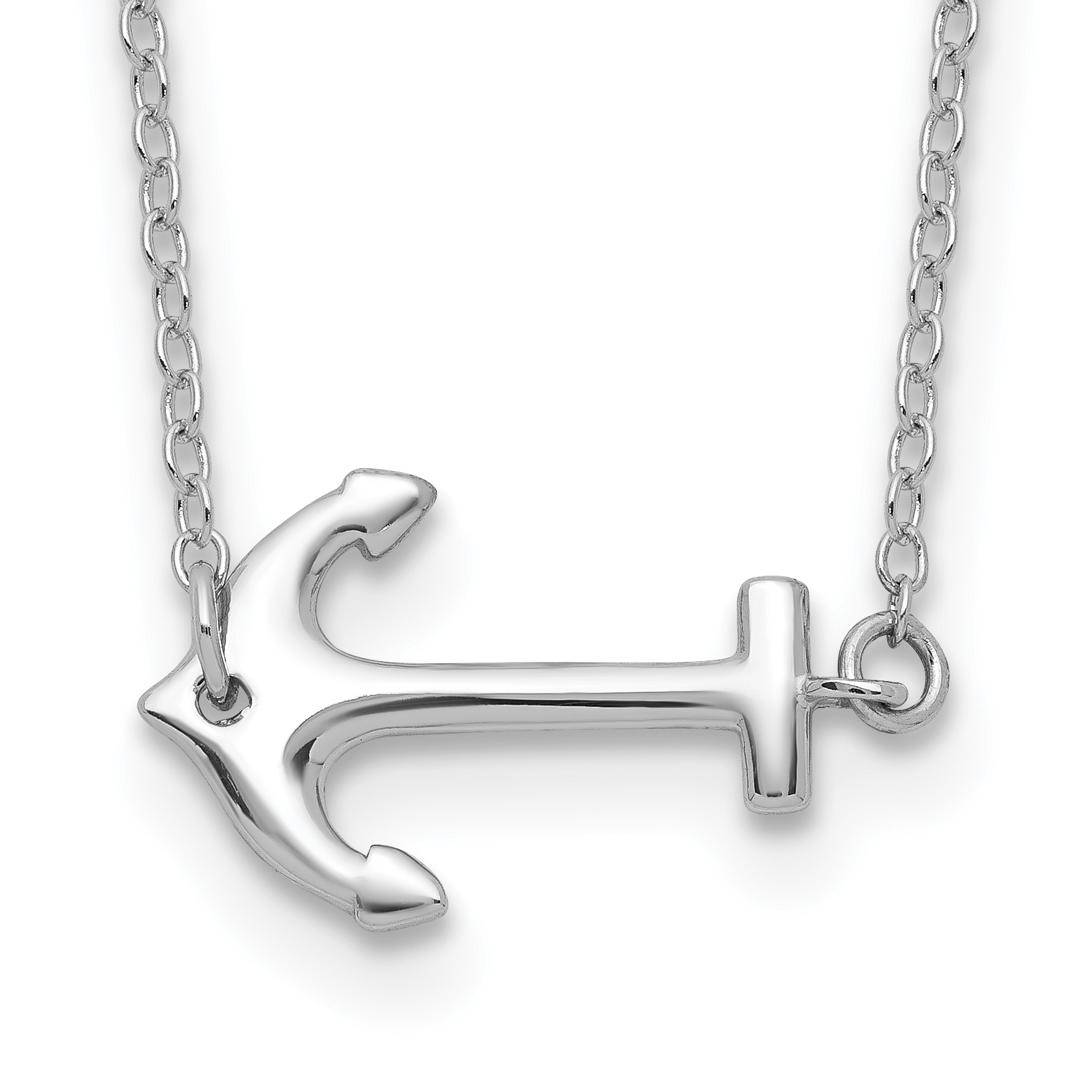 Sterling Silver Rhodium-plated Anchor 16 inch with a 2 inch extention Necklace (QG3998-16)