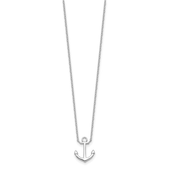 Sterling Silver Rhodium-plated Anchor 16 inch with a 2 inch extention Necklace