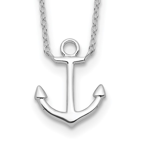 Sterling Silver Rhodium-plated Anchor Necklace with 2 Inch Extension, 16"