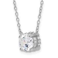 Sterling Silver Rhodium-plated Polished 7mm Round CZ Necklace, 18" view 5