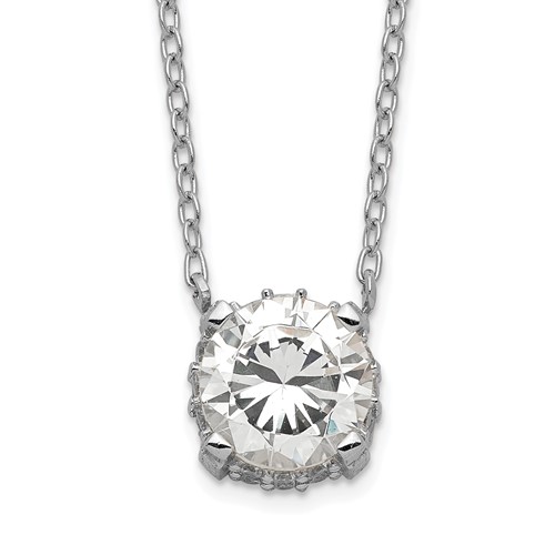 Sterling Silver Rhodium-plated Polished 7mm Round CZ Necklace, 18"