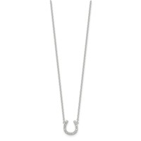 Sterling Silver Polished CZ Horseshoe Necklace with 1 Inch Extension, 16" view 2