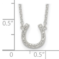 Sterling Silver Polished CZ Horseshoe Necklace with 1 Inch Extension, 16" view 3