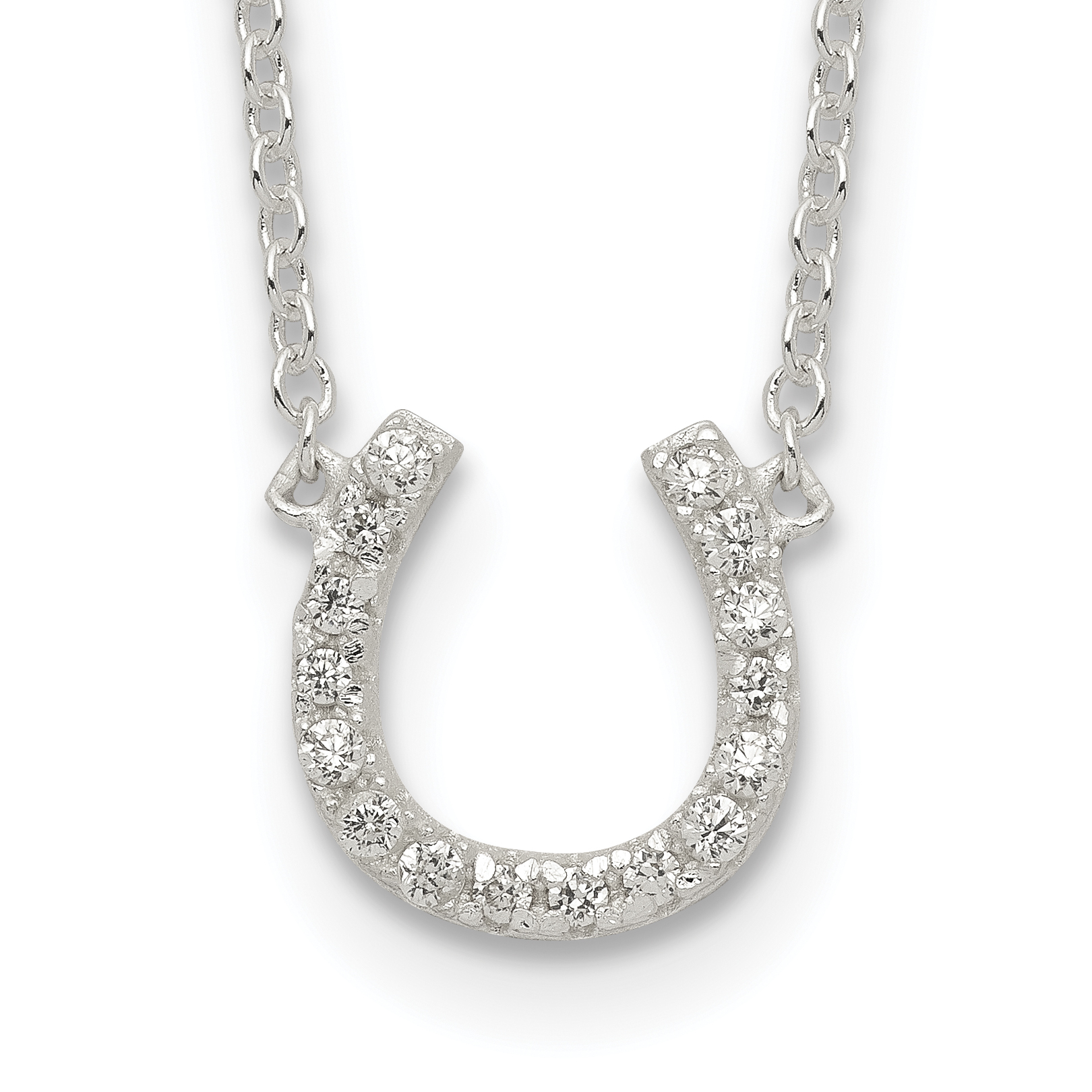 Sterling Silver Polished CZ Horseshoe w/ 1 inch ext Necklace (QG4003-16)