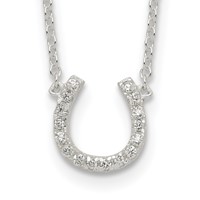Sterling Silver Polished CZ Horseshoe Necklace with 1 Inch Extension, 16" view 1