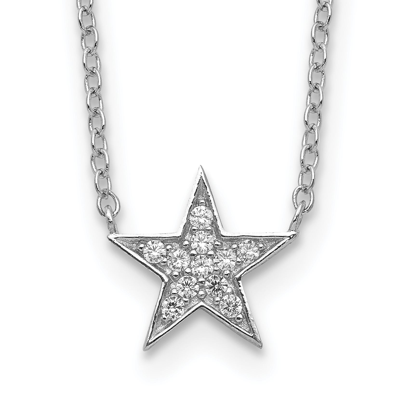 Sterling Silver Rhodium-plated CZ Star Necklace (QG4010-18)