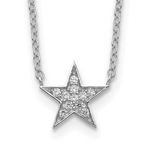 Sterling Silver Rhodium-plated CZ Star Necklace, 18"