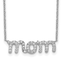 Sterling Silver Rhodium-plated CZ Mom Necklace, 18" view 1