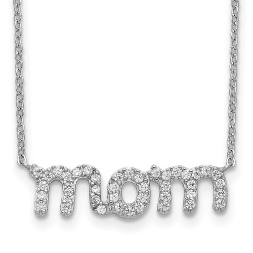 Sterling Silver Rhodium-plated CZ Mom Necklace, 18"