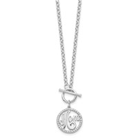 Sterling Silver Rhodium-plated Polished CZ Mom in Circle Toggle Necklace, 18" view 2