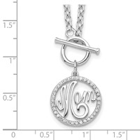 Sterling Silver Rhodium-plated Polished CZ Mom in Circle Toggle Necklace, 18" view 3