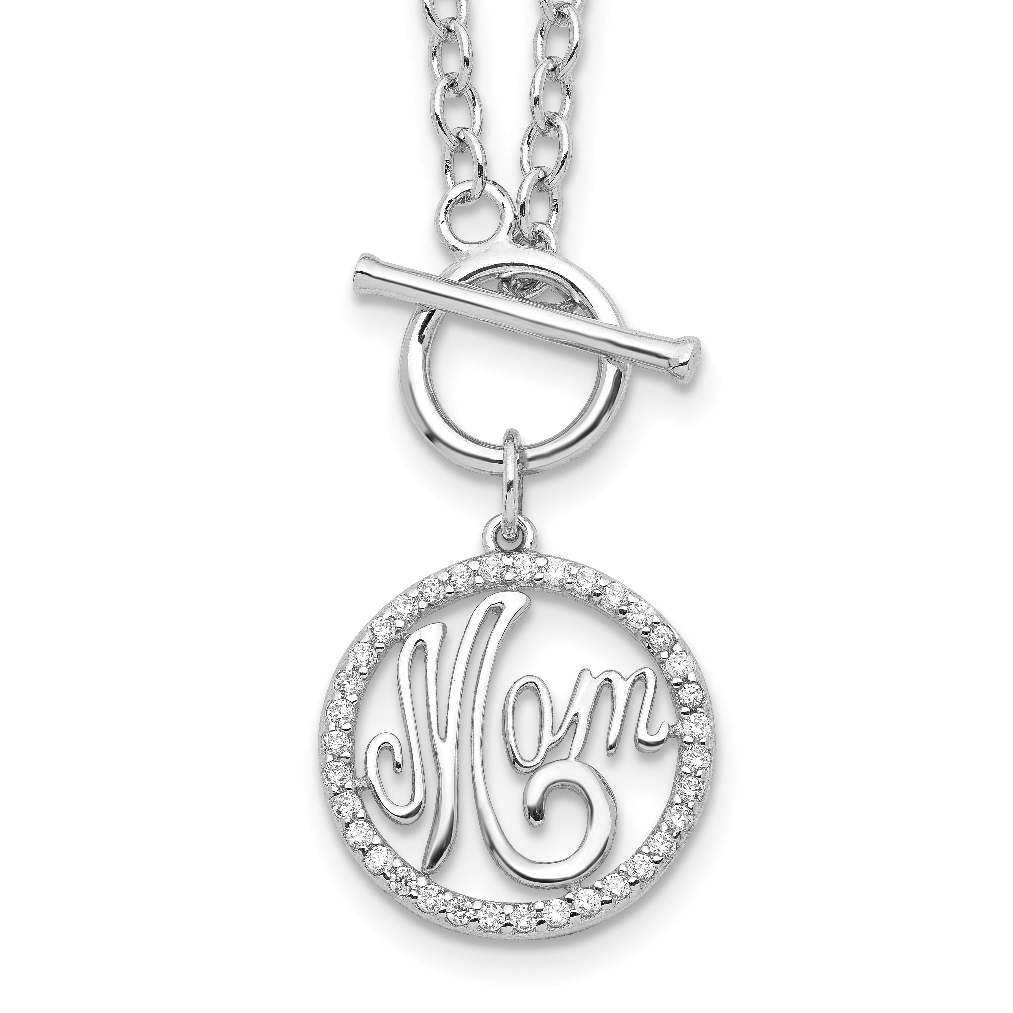 Sterling Silver Rhodium-plated Polished CZ MOM 18 inch Necklace (QG4015-18)