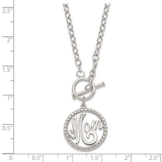 Sterling Silver Rhodium-plated Polished Mom Necklace