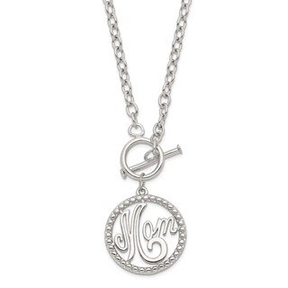 Sterling Silver Rhodium-plated Polished Mom Necklace