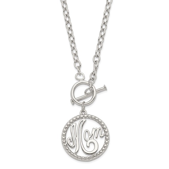 Sterling Silver Rhodium-plated Polished Mom Necklace