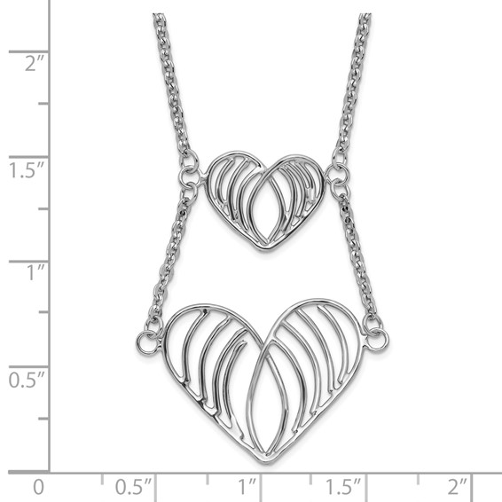 Sterling Silver Rhodium-Plated Polished Open Wire Hearts Necklace