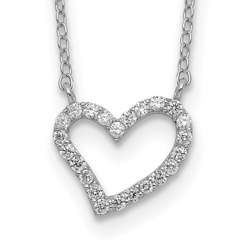 Sterling Silver Rhodium-plated CZ Open Heart Necklace, 18"