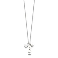 Sterling Silver Antiqued Polished CZ Love and Heart Necklace with 1 Inch Extension, 16" view 2