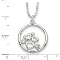 Sterling Silver Polished CZ Hearts in Circle Necklace, 18" view 3