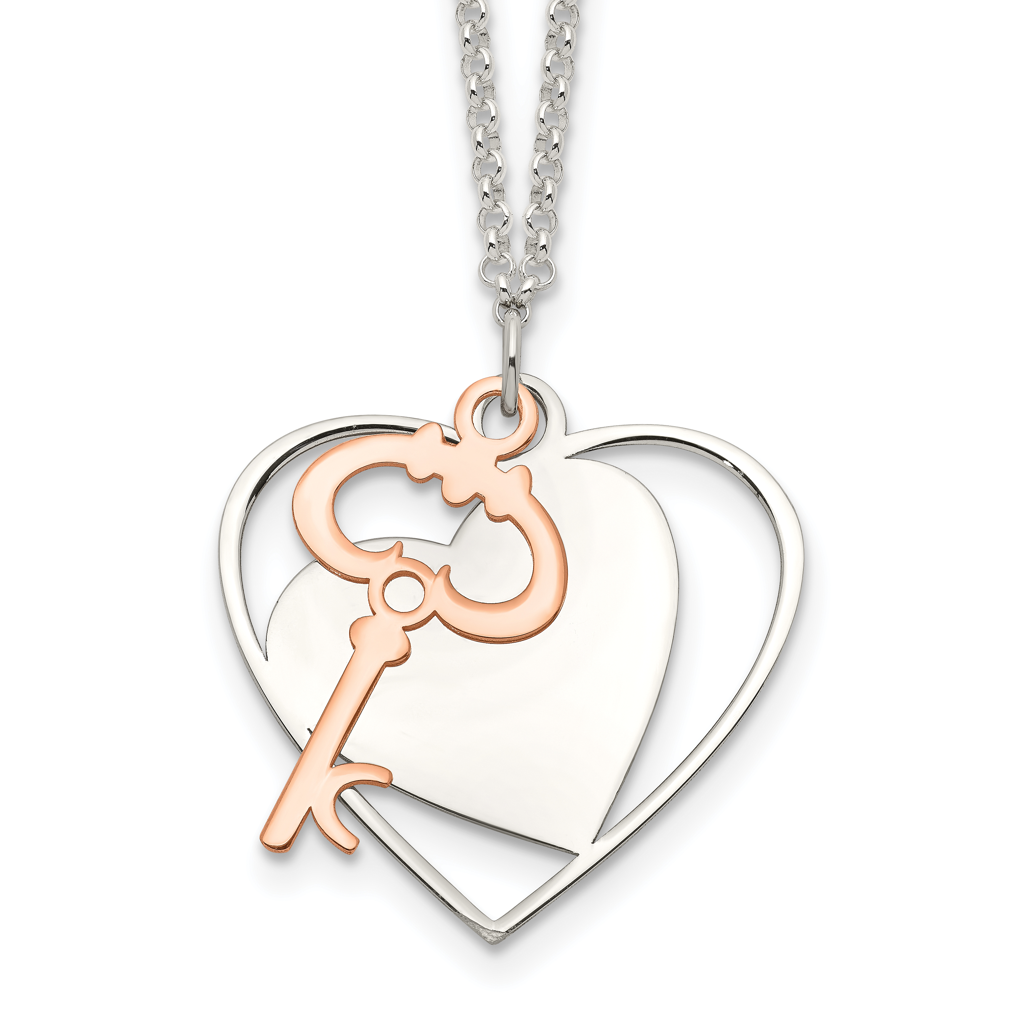 Sterling Silver and Rose-Tone Moveable Heart and Key Necklace (QG4041-18)