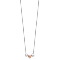Sterling Silver Rhodium-plated Rose-tone 3-Hearts Necklace with 0.75 Inch Extension, 18" view 2