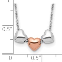 Sterling Silver Rhodium-plated Rose-tone 3-Hearts Necklace with 0.75 Inch Extension, 18" view 3