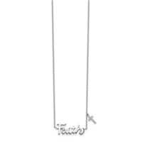 Sterling Silver Rhodium-plated Faith Necklace with CZ Cross Charm, 18" view 2