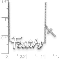 Sterling Silver Rhodium-plated Faith Necklace with CZ Cross Charm, 18" view 3