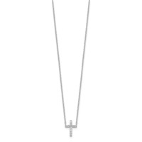Sterling Silver Rhodium-plated CZ Cross Necklace with 2 Inch Extension, 16" view 2
