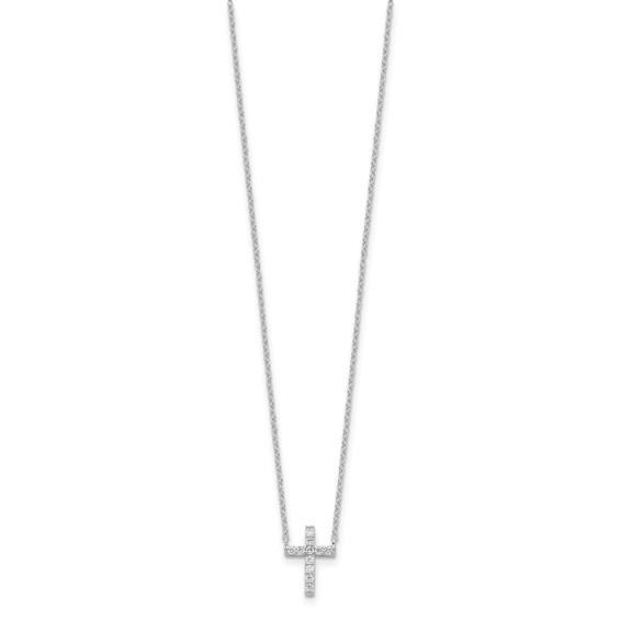 Sterling Silver Rhodium-plated CZ Cross w/2in ext. Necklace