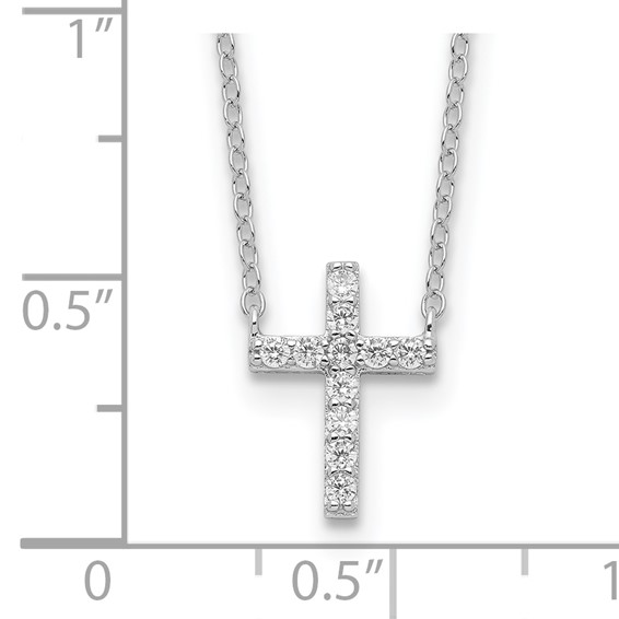 Sterling Silver Rhodium-plated CZ Cross w/2in ext. Necklace