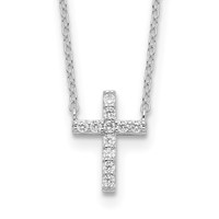 Sterling Silver Rhodium-plated CZ Cross Necklace with 2 Inch Extension, 16" view 1