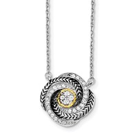 Sterling Silver & 14K Gold CZ Twist Necklace with Ext - 2in view 1
